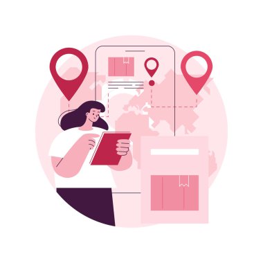 Servis takibi sonrası soyut konsept vektör çizimi. Paket monitörü, sevkiyatınızı takip edin ve takip edin, paket takip numarası, ekspres dağıtım, online alışveriş, posta kutusu soyut metafor.
