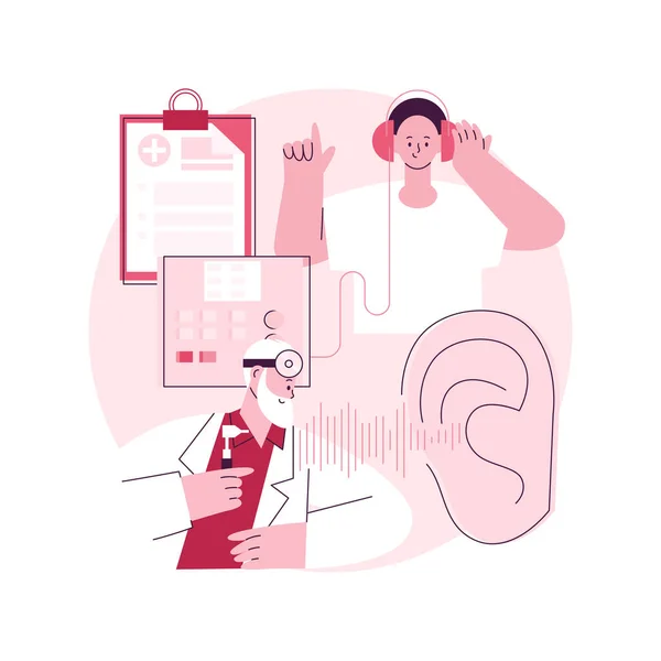 スクリーニング抽象概念ベクトル図を聞く 難聴評価クイックテスト 耳の問題スクリーニング 音響信号 障害検出 聴覚学者抽象的なメタファー — ストックベクタ