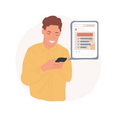 Sosyal medya sorunu izole edilmiş çizgi film vektör çizimi. Gençler popüler online cesaret, dijital yaşam tarzı, sosyal medya iletişimi, içerik oluşturma, hashtag vektör karikatürü yapıyor.