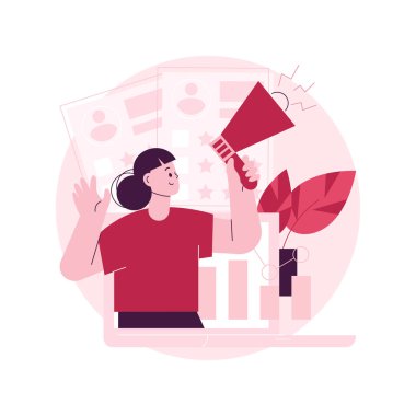 Pazarlama kampanyası soyut konsept vektör çizimi. İş stratejisi, dijital ürün reklamcılığı, sosyal medyadaki hedef kitle, marka iletişimi, şirket web sitesi soyut metaforu.