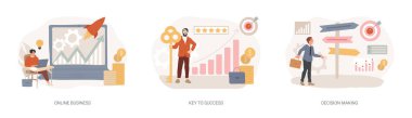 İş fırsatı kavram vektör illüstrasyon setini izole etti. Çevrimiçi iş, başarının anahtarı, karar verme, problem çözme, liderlik, başlangıç takım çalışması, işbirliği vektörü konsepti.