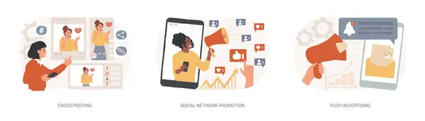 Promoción Medios Aislado Concepto Vector Ilustración Conjunto Promoción Redes Sociales Vectores de stock libres de derechos