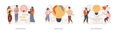 Yaratıcı düşünce, izole edilmiş konsept vektör çizimi. Takım beyin fırtınası, fikir yönetimi, proje yönetimi, başlangıç işbirliği, çözüm bul, ürün geliştirme aşama konsepti.