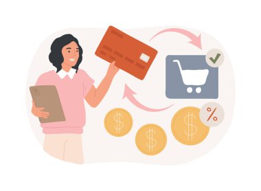 İzole edilmiş konsept vektör illüstrasyonunu paraya çevir. İade hizmeti, geri ödeme ödül programı, para iadesi, müşteri sadakati ve motivasyonu, kredi kartı şirketi, uygulama vektörü konsepti.