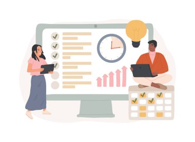 Proje planlaması konsept vektör çizimi. Proje planı oluşturma, zamanlama yönetimi, iş analizi, vizyon ve kapsam, zaman çizelgesi ve zaman çerçevesi tahmini, belge vektörü kavramı.