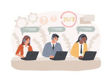 Çağrı merkezi izole konsept vektör çizimi. Çağrı sistemi, sanal yardım merkezi, müşteri hizmet noktası, ürün desteği, piyasa araştırması ve iletişim yazılımı konsepti.