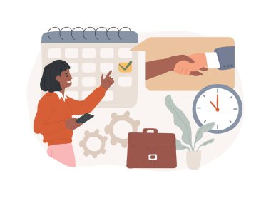 İzole edilmiş konsept vektör çizimini ayarla. Ziyaret ayarlama, kitap randevusu, görüşme başlat, iş başvurusu, istek gönder, web sitesi menü çubuğu, kullanıcı deneyimi vektör kavramı.