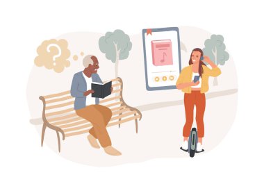 Jenerasyon boşluğu izole edilmiş konsept vektör çizimi. İnançlar, politika ve değerler, gençler, ebeveynler ve büyükbabalar, kuşak çatışması, toplumsal kalkınma konsepti.