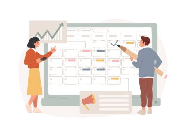 Kampanya planlaması konsept vektör çizimi. Dijital pazarlama hizmeti, strateji planlaması, reklam kampanyası, promosyon planı, şirket web sitesi unsuru, UI tasarım vektörü konsepti.