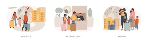 Zole Edilmiş Konsept Vektör Çizim Seti Göçmenlik Belgeleri Göç Kontrolü Stok Vektör