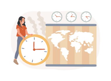 Time zones isolated concept vector illustration. Time standard, international business coordination, meeting management, utc converter, gmt, world clock calculator, jet lag vector concept. clipart