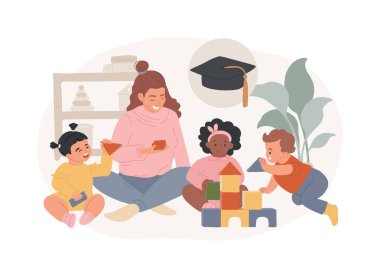 Erken eğitim konsept vektör çizimi. Anaokulu çocukları, öğrenme, sosyal ve duygusal gelişim, kreş, bebek bakımı, yaratıcı beceri, anaokulu, vektör konsepti.