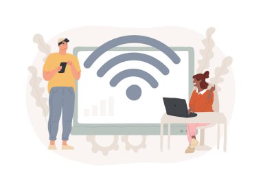 Kablosuz bağlantı izole edilmiş konsept vektör çizimi. İnternet iletişim teknolojisi, ücretsiz kamu Wi-Fi servisi, kablosuz aygıt bağlantısı, cep telefonu, ağ erişim vektör kavramı.