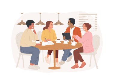 Business meeting isolated cartoon vector illustrations. Group of people in the restaurant at a business meeting, eating out together in cafe, discussing important issues at lunch vector cartoon.