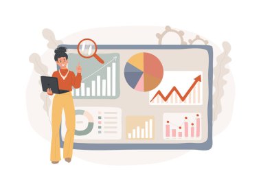 Veri güdümlü iş modeli izole edilmiş konsept vektör çizimi. Veri analizi, veri odaklı iş, kapsamlı strateji, yeni ekonomik model, güvenilir karar verme vektörü kavramı.
