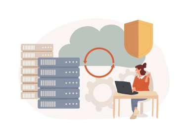 Yedek sunucu konsept vektör illüstrasyonunu izole etti. Çevrimiçi veri yedekleme yazılımı, ikincil sistem uzak sunucusu, bağlı bilgisayarlara ve ilgili aygıt vektör kavramına geri alma hizmetleri.