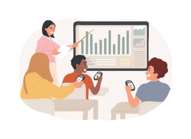 Öğrenci tepki sistemi karikatür vektör çizimlerini izole etti. Öğrenci Yanıt Sistemi, akıllı sınıflar, veri görselleştirme, derece program vektör karikatürü kullanan çeşitli insanlardan oluşan bir grup.