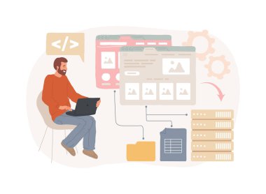 Website scraping isolated cartoon vector illustrations. Man deals with website scraping, modern IT technology, data transfer, software to automate business processes vector cartoon.