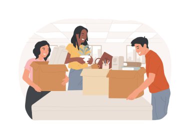 Moving to a new office isolated cartoon vector illustrations. Group of colleagues hold boxes, arrival in new office, moving process, changing business location, entrepreneur vector cartoon.