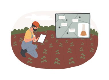 Soil sampling isolated cartoon vector illustrations. Farmer with tablet dealing with soil sampling, smart agriculture, improve agricultural yield, monitor the nutrient value vector cartoon. clipart