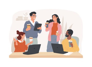 Morning in the office isolated cartoon vector illustrations. Happy colleagues having fun and drinking coffee together in the morning, people lifestyle, coffee break at work vector cartoon.