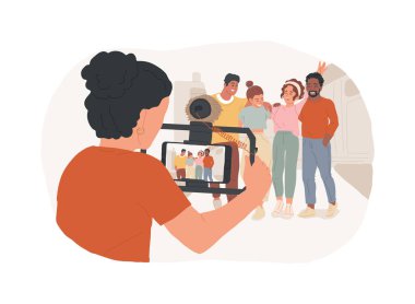 Smartphone filmmaking isolated cartoon vector illustrations. Girl holding smartphone with stabilizer and shooting video, filmmaking creative hobby, leisure time art activity vector cartoon.