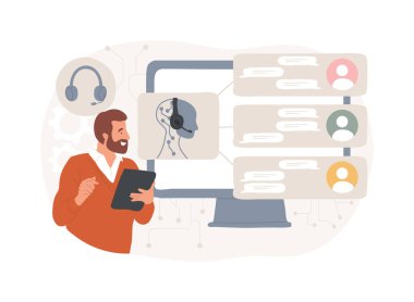 Yapılandırılmış Çağrı Merkezi Operasyonları soyut konsept vektör çizimi. Müşteri Hizmetleri. Arama yönlendirme, izleme, arama kalitesi, çağrı merkezi verimliliği. AI Teknoloji. soyut metafor.