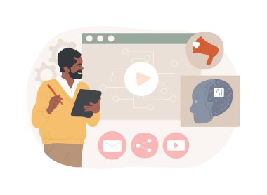 AI-optimize Programlı Reklamcılık soyut konsept vektör çizimi. Pazarlama ve Reklamcılık. Hedefli reklam otomasyonu satın almak. Reklam verimliliği yapay zeka teknolojisi. soyut metafor.