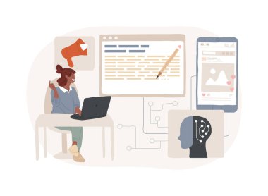 El yapımı pazarlama içerik yardımı soyut konsept vektör illüstrasyonu. Pazarlama ve Reklamcılık. Makaleler, sosyal medya paylaşımları, yapay zeka önerileri. AI Teknoloji. soyut metafor.