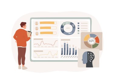 Al-Ölçülü Kampanya Başarı soyut konsept vektör çizimi. Pazarlama ve Reklamcılık. Yapay zeka analizleriyle anahtar performans göstergelerini takip et. KPI geliştirme yapay zeka teknolojisi soyut metaforu.