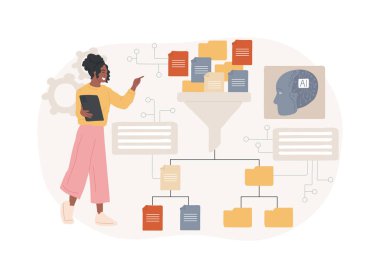 AI-Otomatik Veri Önişleme Soyut konsept vektör çizimi. Veri analizi. AI Technology ile veri temizleme, dönüşüm ve normalleştirme görevlerini otomatik hale getir. soyut metafor.