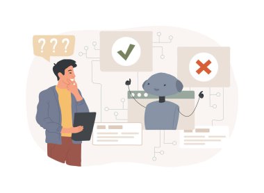 AI soyut konsept vektör illüstrasyonu tarafından Veri güdümlü Karar Desteği. Veri analizi. Veriye dayalı tavsiyeler yaratmak, karar alıcılara yardımcı olmak. AI Teknoloji. soyut metafor.