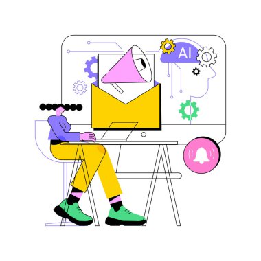 Al-Personelleştirilmiş Pazarlama Mesajlaşması soyut konsept vektör çizimi. Pazarlama ve Reklamcılık. Kişisel mesajlar için müşteri tercihleri analiz ediliyor. AI Teknoloji. soyut metafor.