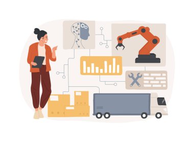 Yapay zeka soyut konsept vektör illüstrasyonu ile öngörülebilir bakım çözümleri. Tedarik zinciri yönetimi. Ekipman bakımını tahmin et, arayı ve maliyeti düşür. AI Teknoloji. soyut metafor.