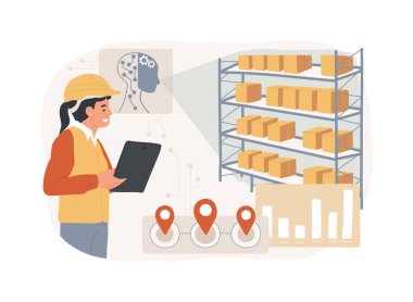 Al-Driven Envanter Otomasyonu soyut konsept vektör çizimi. Tedarik zinciri yönetimi. Daha iyi kontrol ve maliyet tasarrufu için envanter yönetimi. AI Teknoloji. soyut metafor.