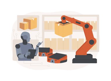 AI-Managed Robotics in Supply Chain abstract concept vector illustration. Supply Chain Management. AI-driven robotics order picking, packaging, and warehouse management. abstract metaphor. clipart