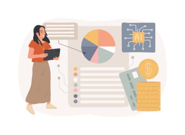 AI-Geliştirilmiş Masraf Yönetimi soyut konsept vektör çizimi. Finans ve Muhasebe. Giderleri otomatik olarak takip et, verimli mali yönetim. AI Teknoloji. soyut metafor.