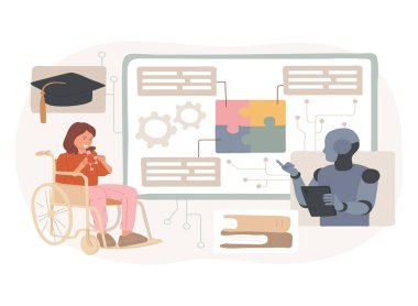 Al-Power Özel Eğitim Desteği soyut konsept vektör illüstrasyonu. Eğitim. Özel ihtiyaçları olan her öğrencinin öğrenme hızına uyum sağla. AI Teknoloji. soyut metafor.