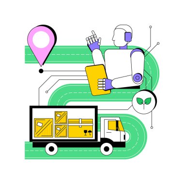 Al-aktif Çevre dostu Tedarik Zinciri soyut konsept vektör çizimi. Tedarik zinciri yönetimi. Enerji tasarruflu lojistik ile çevresel etkiyi azaltır. AI Teknoloji. soyut metafor.