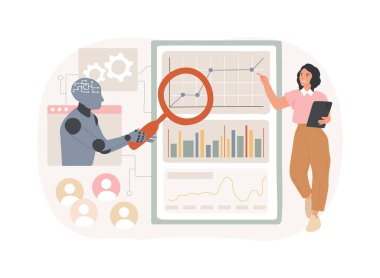 Al-Analiz Edilmiş Piyasa Eğilimleri soyut konsept vektör çizimi. E-ticaret. Piyasa eğilimlerini ve müşteri davranışlarını yapay zeka öngörüsüyle etiketlemek. İnternet işi. AI Teknoloji. soyut metafor.