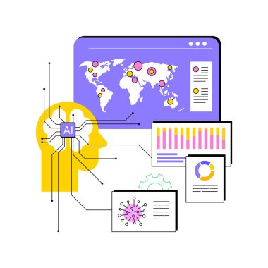 AI-Güçlü Öngörü Hastalığı Salgını Analizi, soyut konsept vektör çizimi. Sağlık hizmetleri. Salgın tahminleri, salgın veri analizleri ve kalıpları. AI Teknoloji. soyut metafor.