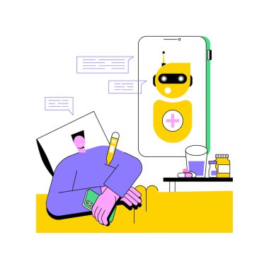 AI-Powered Healthcare Chatbots abstract concept vector illustration. Healthcare. 24 for 7 healthcare assistance, answer patient queries with AI-driven chatbots. AI Technology. abstract metaphor. clipart