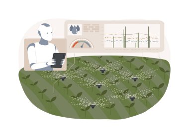 Al-Power Sulama Yönetimi soyut konsept vektör çizimi. Tarım. Toprak neminin yapay zeka analizi ile sulama programlarını optimize et. AI Teknoloji. soyut metafor.