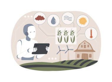 Al-Power Tarım Sürdürülebilirliği soyut konsept vektör çizimi. Çevre Yönetimi. Sürdürülebilir tarım uygulamaları, ürün yönetimi, hassas tarım. soyut metafor.