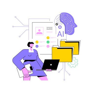 Al-Power Onboard Süreci soyut konsept vektör çizimi. İnsan Kaynakları. Yapay zeka eğitim modülleri, kontrol listeleri ve otomatik evrak işleri. AI Teknoloji. soyut metafor.