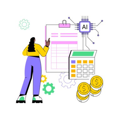 Al-Desteklenen Fatura, soyut konsept vektör illüstrasyonunu işliyor. Finans ve Muhasebe. Otomatik fatura işleme ve ödeme, ödenebilir çözüm AI Technology. soyut metafor.