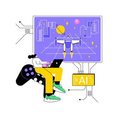 AI-Enhanced Gaming abstract concept vector illustration. Entertainment. Develop video games with intelligent non-player characters, AI-driven dynamic gameplay. AI Technology. abstract metaphor. clipart