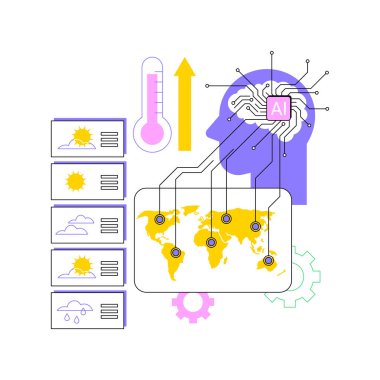 AI-Analyzed Weather Forecasting abstract concept vector illustration. Environmental Management. Weather forecasting models and disaster prediction using AI algorithms. abstract metaphor. clipart