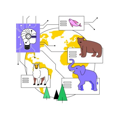 AI-Driven Biodiversity Monitoring abstract concept vector illustration. Environmental Management. Monitor and protect wildlife and ecosystems, AI image and sound recognition. abstract metaphor. clipart