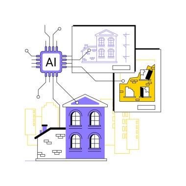 AI-Driven Historic Restoration abstract concept vector illustration. Architecture and Design. Preservation of historic buildings with AI planning and materials analysis. abstract metaphor. clipart